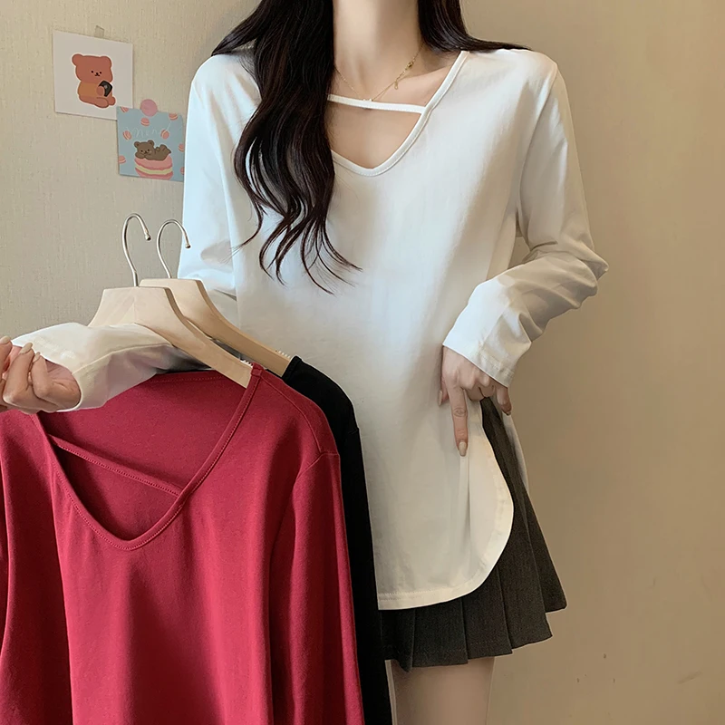 Fall Korean Style V-Neck Women T-shirt Solid Color Loose Office Lady Hipster Versatile Long Sleeve Fashion Simple All-match Tops
Fall Korean Style V-Neck Women T-shirt Solid Color Loose Office Lady Hipster Versatile Long Sleeve Fashion Simple All-match Tops