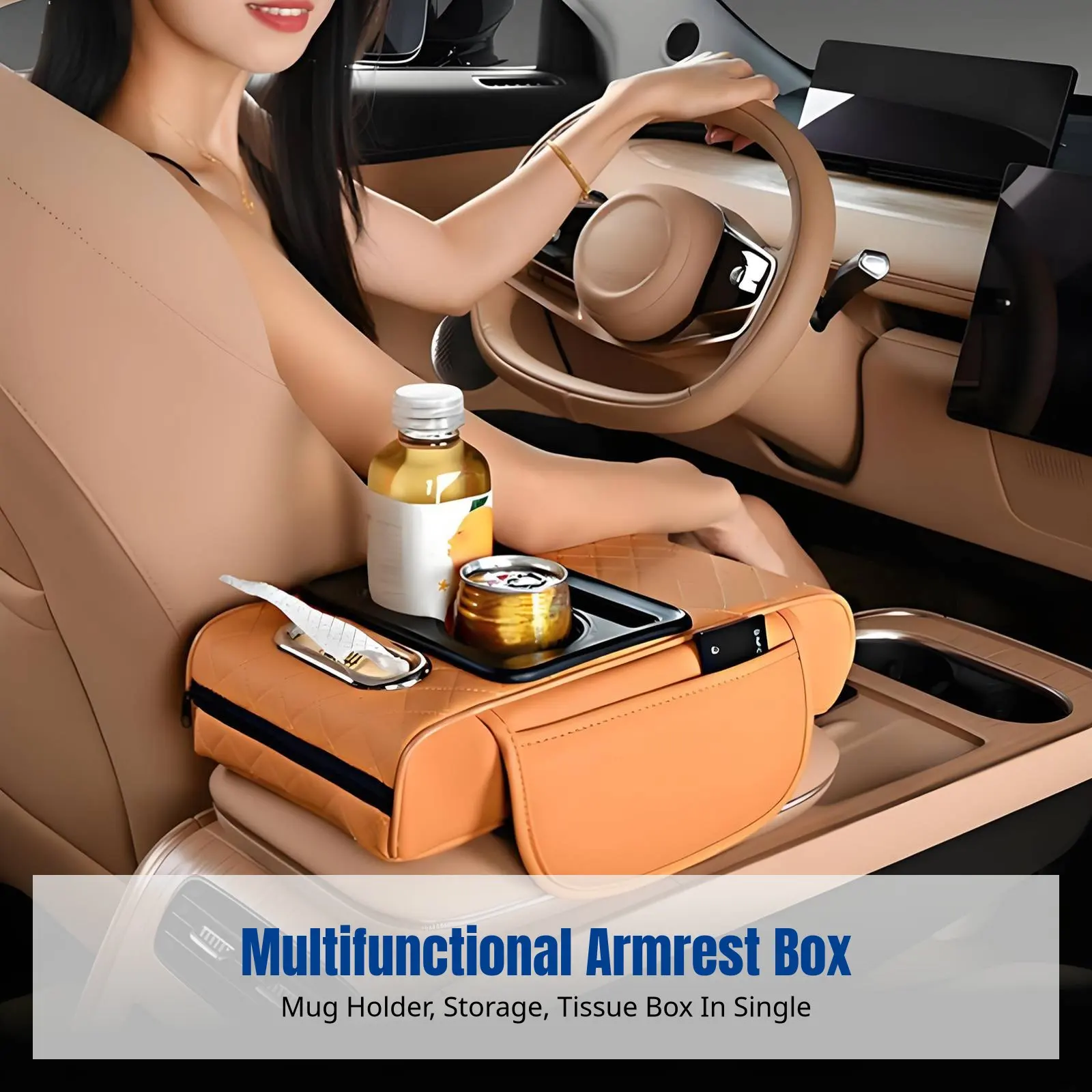 Car Armrest Pad, Universal Multifunctional Leather Pad with Beverage Holder, Storage, Heightening Pad, Tissue Box
Car Armrest Pad, Universal Multifunctional Leather Pad with Beverage Holder, Storage, Heightening Pad, Tissue Box