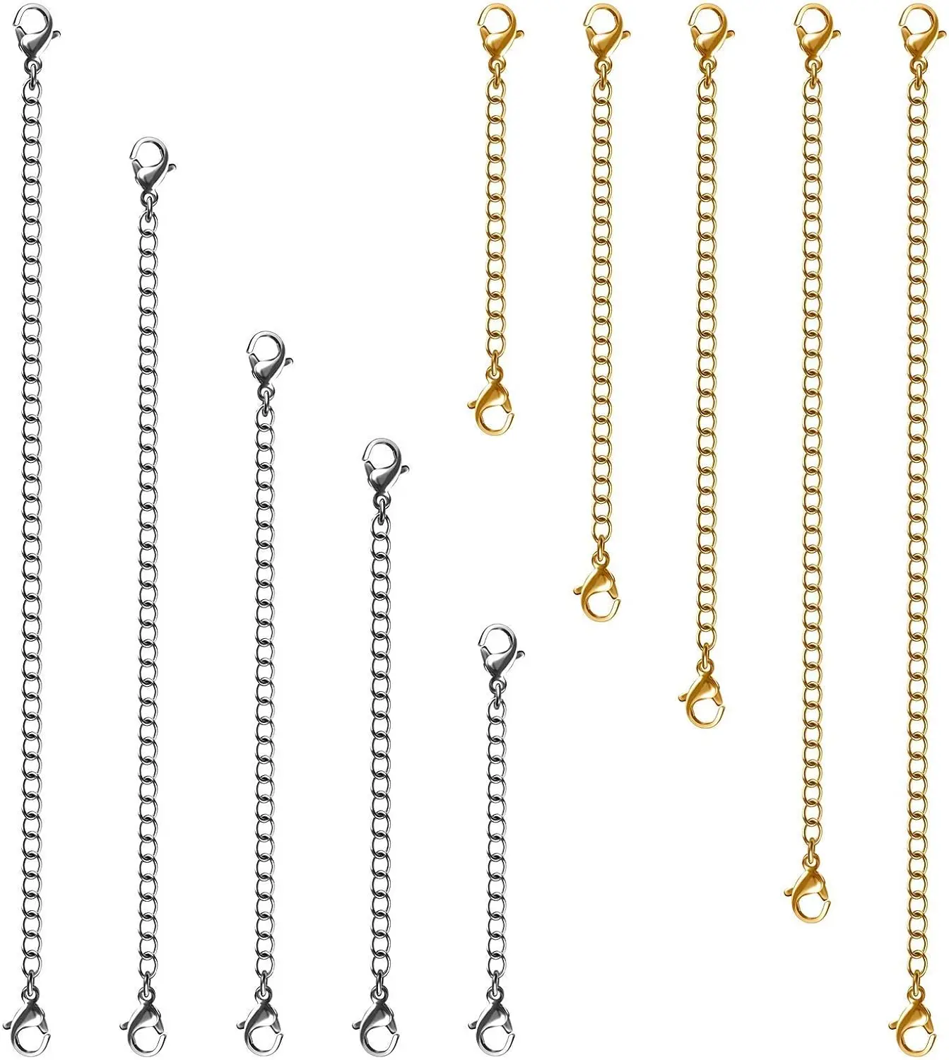 Necklace Extenders, 10Pcs Stainless Steel Gold Silver Necklace Bracelet Anklet Extension Chains with Lobster Clasps
Necklace Extenders, 10Pcs Stainless Steel Gold Silver Necklace Bracelet Anklet Extension Chains with Lobster Clasps
