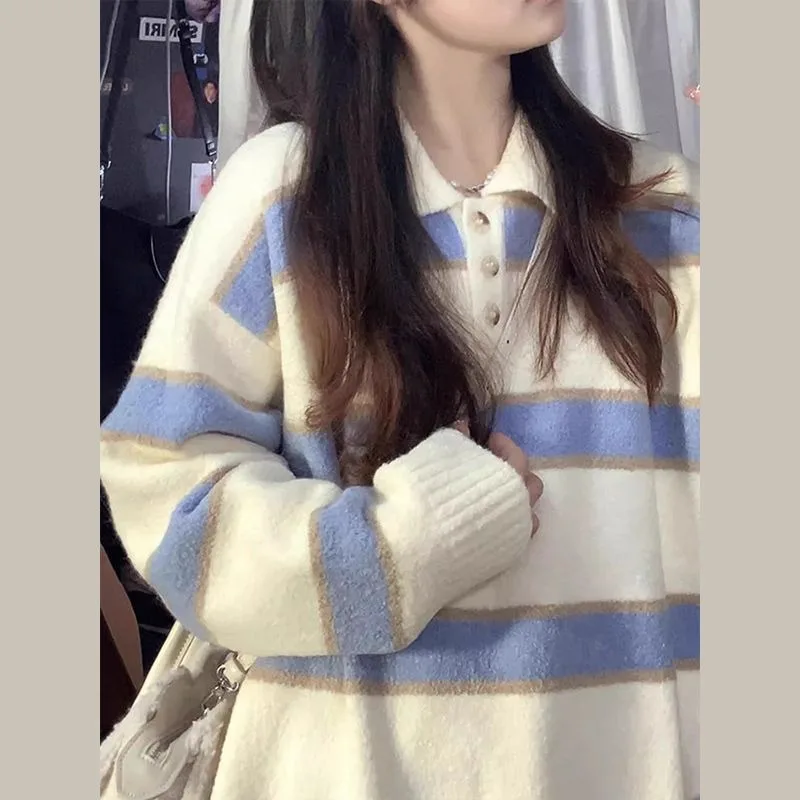 Women Autumn Winter Korean Simplicity Button Color Blocking Knitting Women Clothing Office Lady Polo Collar Sweater Loose Long S
Women Autumn Winter Korean Simplicity Button Color Blocking Knitting Women Clothing Office Lady Polo Collar Sweater Loose Long S