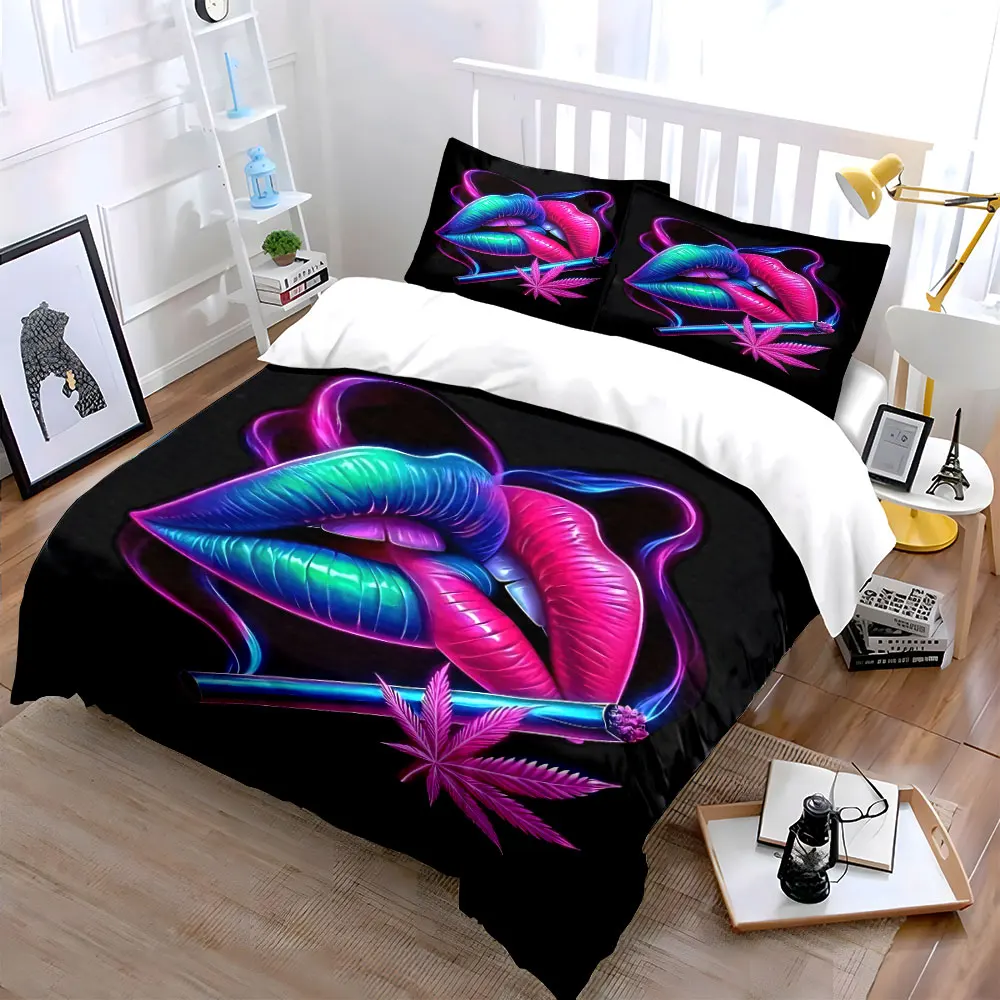 Neon Lips with Cannabis Leaf Bedding Set for Kids Luxury Gift 3pcs Digital Print Comforter Set Soft Comfortable Breathable
Neon Lips with Cannabis Leaf Bedding Set for Kids Luxury Gift 3pcs Digital Print Comforter Set Soft Comfortable Breathable