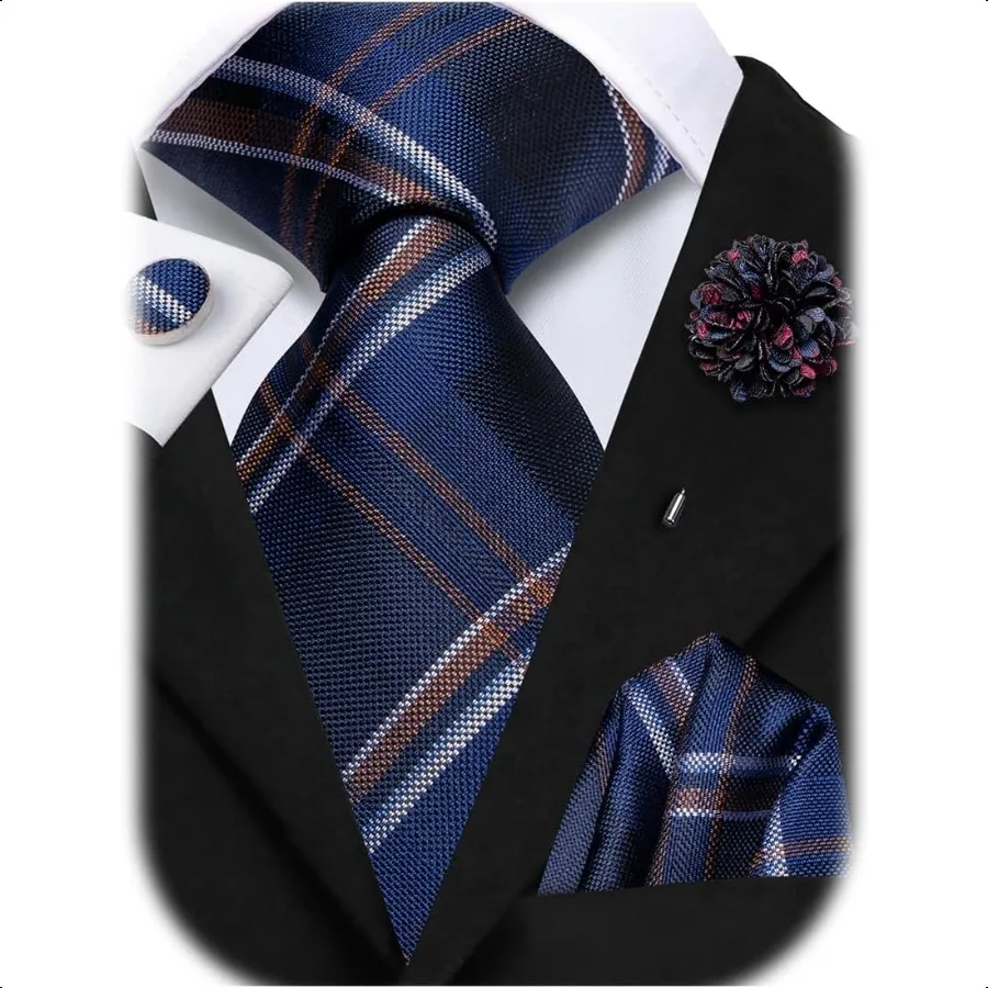 HiTie Mens Silk Ties and Flower Lapel Pin Pocket Square Cufflinks Set 4PCS Necktie for Wedding Business
HiTie Mens Silk Ties and Flower Lapel Pin Pocket Square Cufflinks Set 4PCS Necktie for Wedding Business
