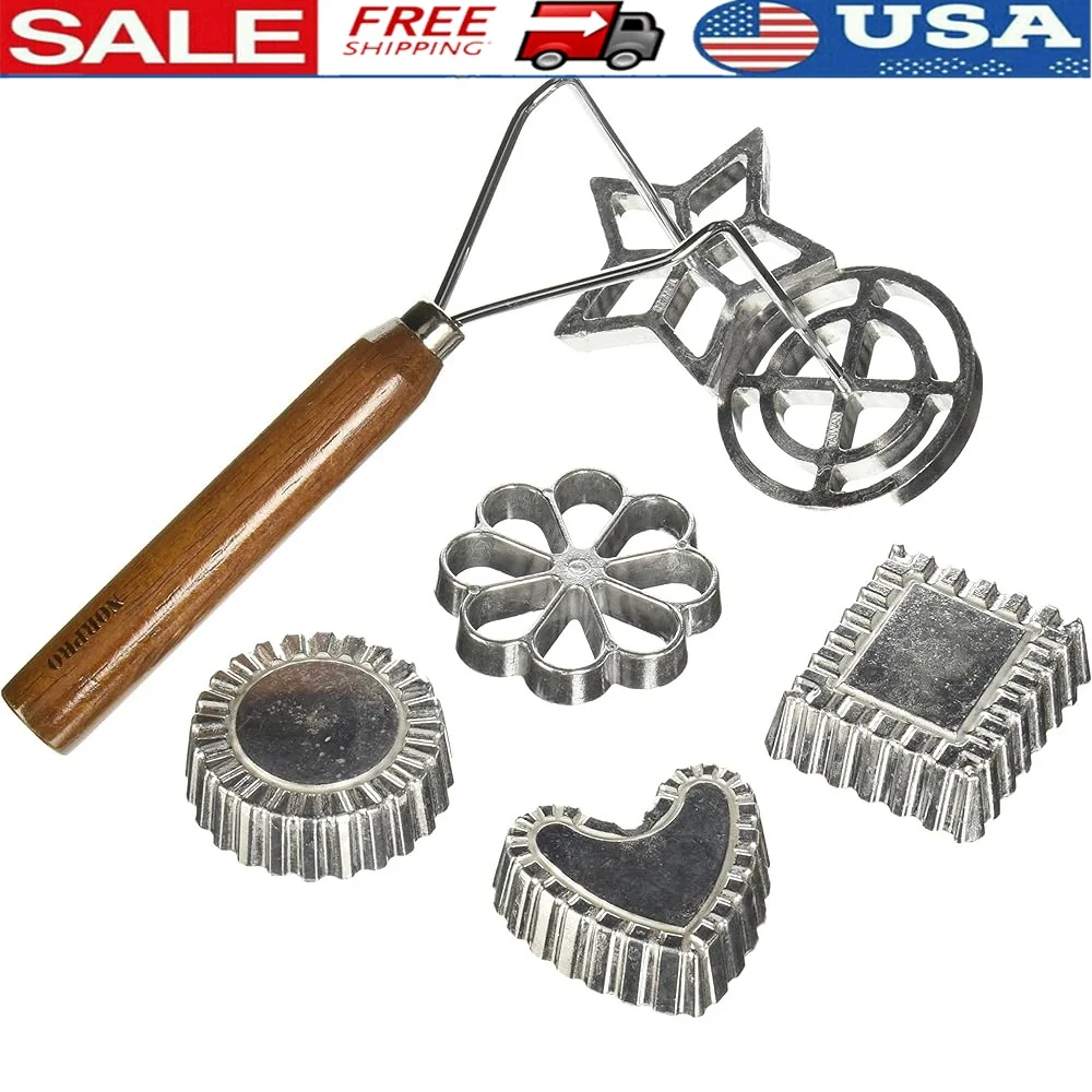 7 Piece Stainless Steel Rosette Timbale Set Crispy Cookies and Delicious Desserts with Wooden Handle and Aluminum Molds 
7 Piece Stainless Steel Rosette Timbale Set Crispy Cookies and Delicious Desserts with Wooden Handle and Aluminum Molds
