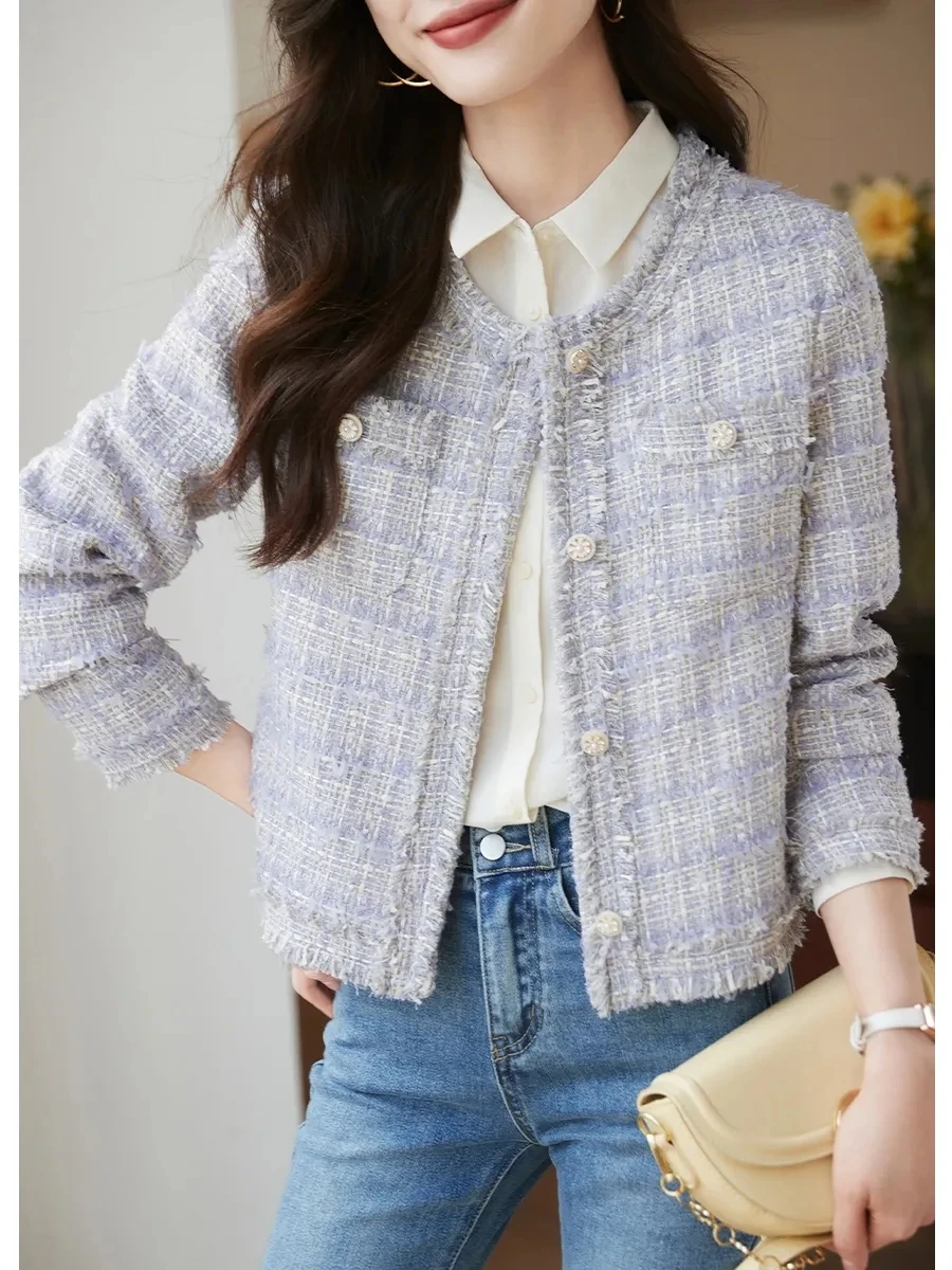2023 Light Purple Spring New Tweed Fashion Exquisite Versatile Temperament Round Neck Coat Women Jacket
2023 Light Purple Spring New Tweed Fashion Exquisite Versatile Temperament Round Neck Coat Women Jacket