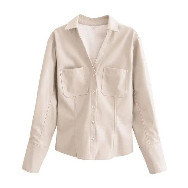 TRAF Faux Leather Shirt for Women Autumn Casual Slim Fit Blouse Streetwear Pocket Decoration Long Sleeve Female Shirts
TRAF Faux Leather Shirt for Women Autumn Casual Slim Fit Blouse Streetwear Pocket Decoration Long Sleeve Female Shirts
