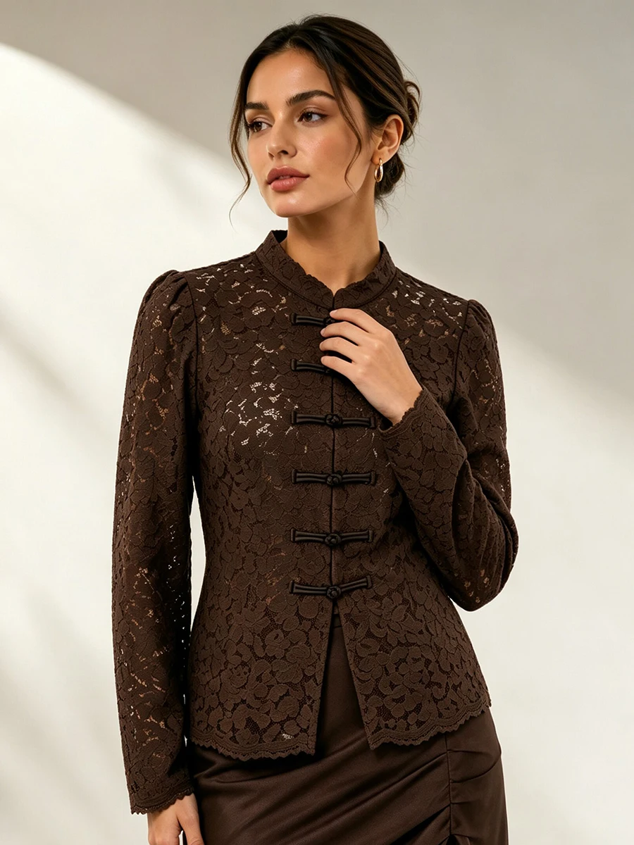 LIMO Mandarin Collar Chinese Frog Button Lace Shirt Puff Long Sleeve Slim Elegant Women Casual Commuter Outer Top
LIMO Mandarin Collar Chinese Frog Button Lace Shirt Puff Long Sleeve Slim Elegant Women Casual Commuter Outer Top