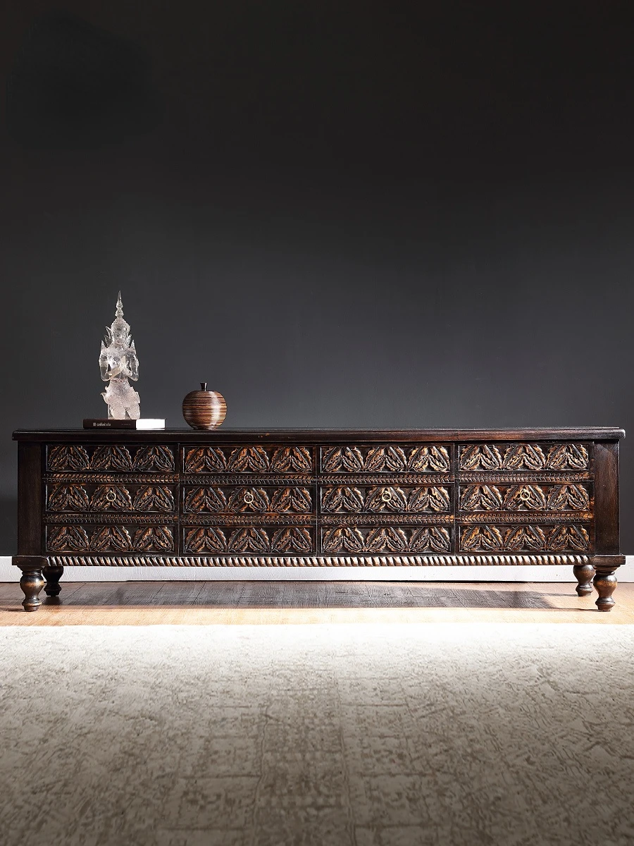 Southeast Asian style solid wood living room TV cabinet Thai style home stay furniture light luxury floor cabinet locker
Southeast Asian style solid wood living room TV cabinet Thai style home stay furniture light luxury floor cabinet locker