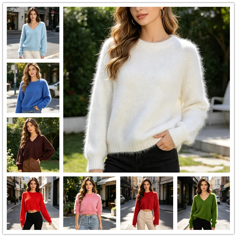 Ladies Women Autumn Winter Fashion Hairy Mink Cashmere Knitted O-Neck Long Sleeves Slim Blouses Pullover Angora Sweater Jumper
Ladies Women Autumn Winter Fashion Hairy Mink Cashmere Knitted O-Neck Long Sleeves Slim Blouses Pullover Angora Sweater Jumper