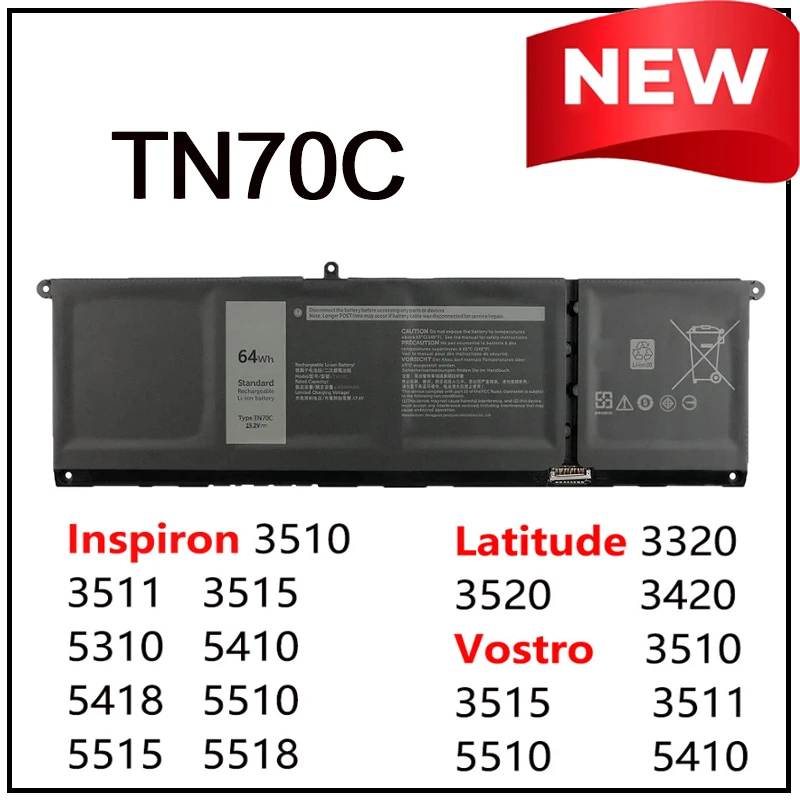 Сменная литий-ионная батарея TN70C для ноутбуков Dell Latitude 3320 3420 3520 WV3K8 0XDY9K, Inspiron 3510 3511 3515 5310 5418, Vostro
Сменная литий-ионная батарея TN70C для ноутбуков Dell Latitude 3320 3420 3520 WV3K8 0XDY9K, Inspiron 3510 3511 3515 5310 5418, Vostro