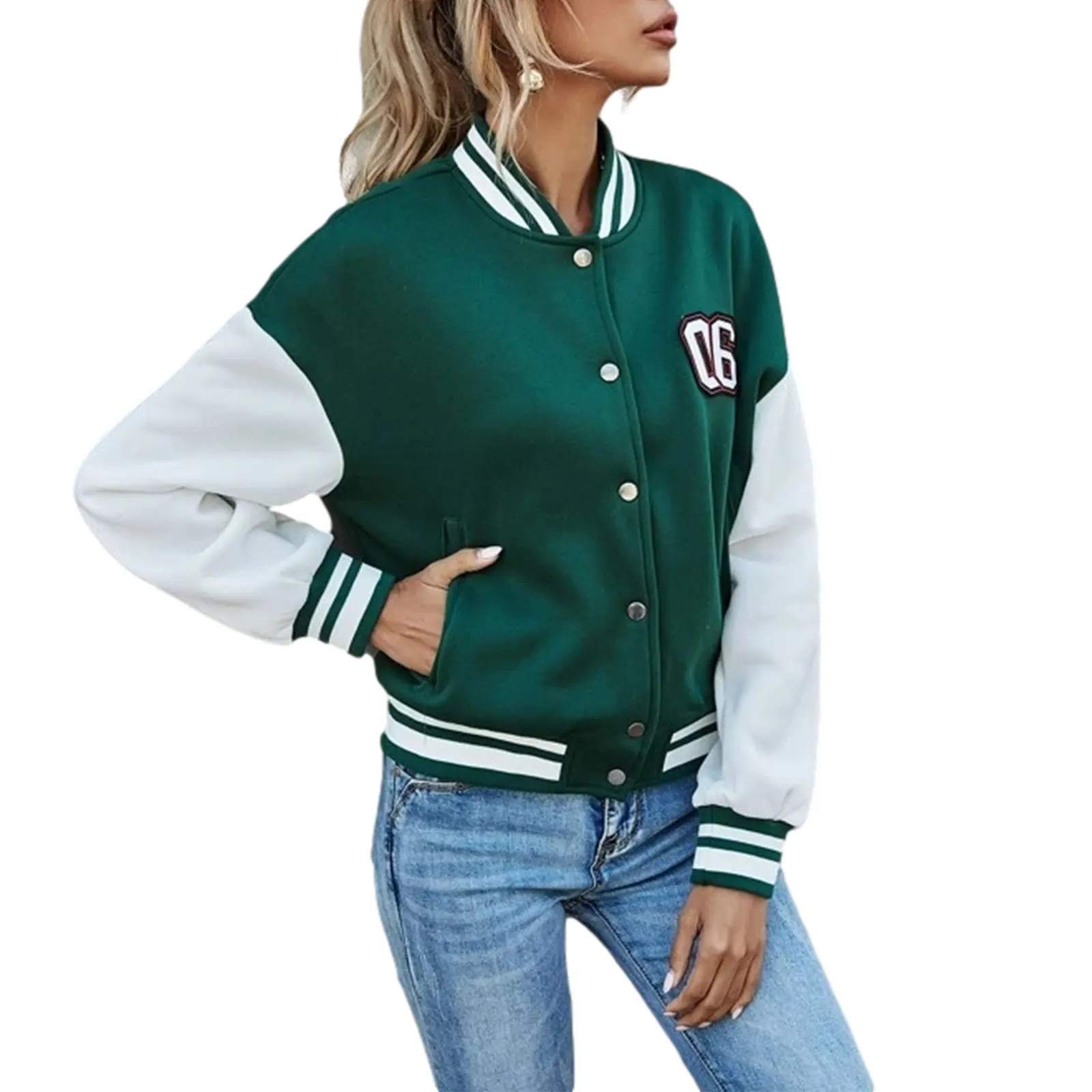 Women Long Sleeve Jacket Autumn Ladies Leisure Style Color Matching Stand Collar Baseball Uniform Tops Single-breasted Coat
Women Long Sleeve Jacket Autumn Ladies Leisure Style Color Matching Stand Collar Baseball Uniform Tops Single-breasted Coat