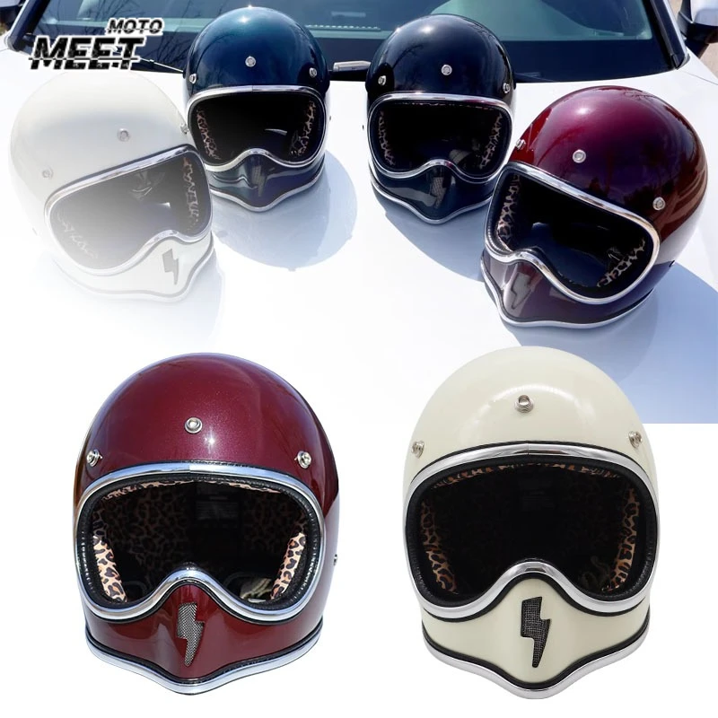 Vintage Lightning Logo Fiberglass Helmet High-speed Motorcycle Helmet Cruiser Style Suitable Four Season Full Face Helmet
Vintage Lightning Logo Fiberglass Helmet High-speed Motorcycle Helmet Cruiser Style Suitable Four Season Full Face Helmet