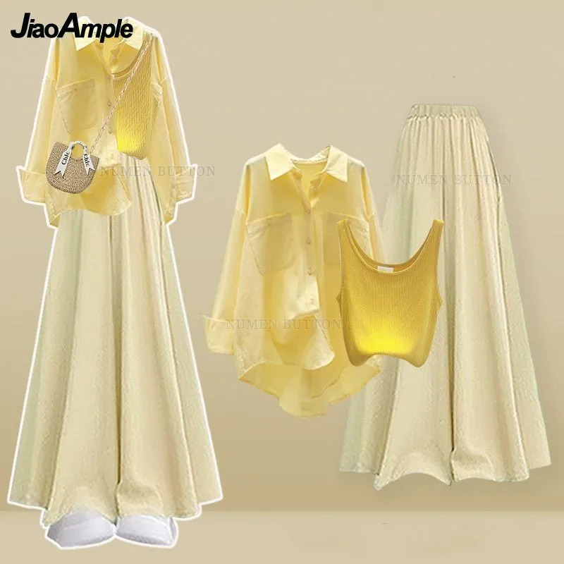 Women's 2025 Summer Autumn New Casual Tracksuit Matching Set Korean Elegant Long Sleeve Shirt+Vest+Loose Pants 3-Piece Suit
Women's 2025 Summer Autumn New Casual Tracksuit Matching Set Korean Elegant Long Sleeve Shirt+Vest+Loose Pants 3-Piece Suit