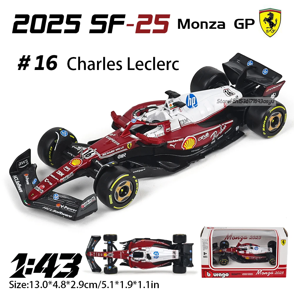 Bburago 1:43 2025 Ferrari Monza GP Italian special coating SF25 #16 Charles Leclerc Alloy Die Casting Car Model Toy
Bburago 1:43 2025 Ferrari Monza GP Italian special coating SF25 #16 Charles Leclerc Alloy Die Casting Car Model Toy
