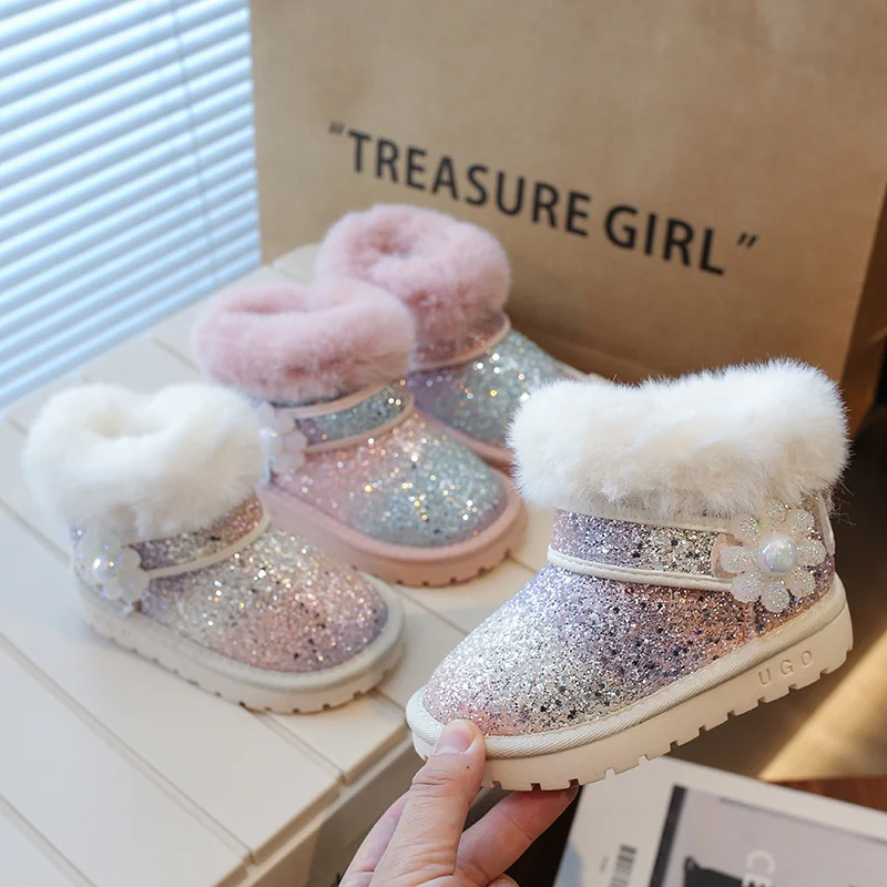 Зимние сапоги с блестками для девочек, детская зимняя обувь на флисовой подкладке, новая детская флисовая теплая уличная обувь, модная хлопковая обувь принцессы 
Зимние сапоги с блестками для девочек, детская зимняя обувь на флисовой подкладке, новая детская флисовая теплая уличная обувь, модная хлопковая обувь принцессы