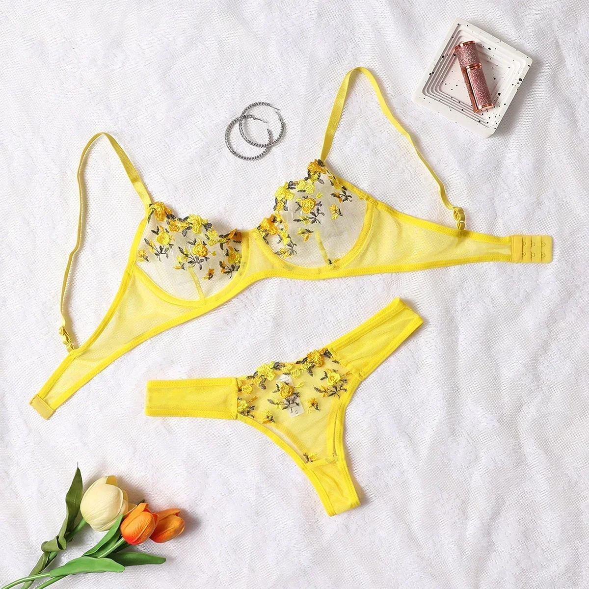 Embroidered Woman Two Piece Set Clothing Yellow For Women Transparent Underwear Transparent Hot Lingerie Panties Intimates
Embroidered Woman Two Piece Set Clothing Yellow For Women Transparent Underwear Transparent Hot Lingerie Panties Intimates