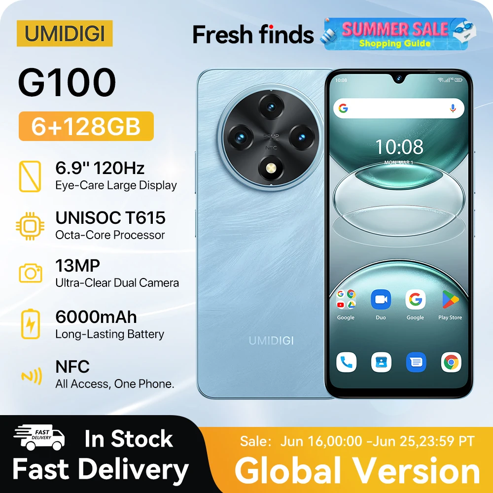 UMIDIGI G100 Smartphone Android 14 NFC 6.9" 120Hz 128GB 50MP Triple Camera 6000mAh Battery 20W Charging Dual SIM
UMIDIGI G100 Smartphone Android 14 NFC 6.9" 120Hz 128GB 50MP Triple Camera 6000mAh Battery 20W Charging Dual SIM