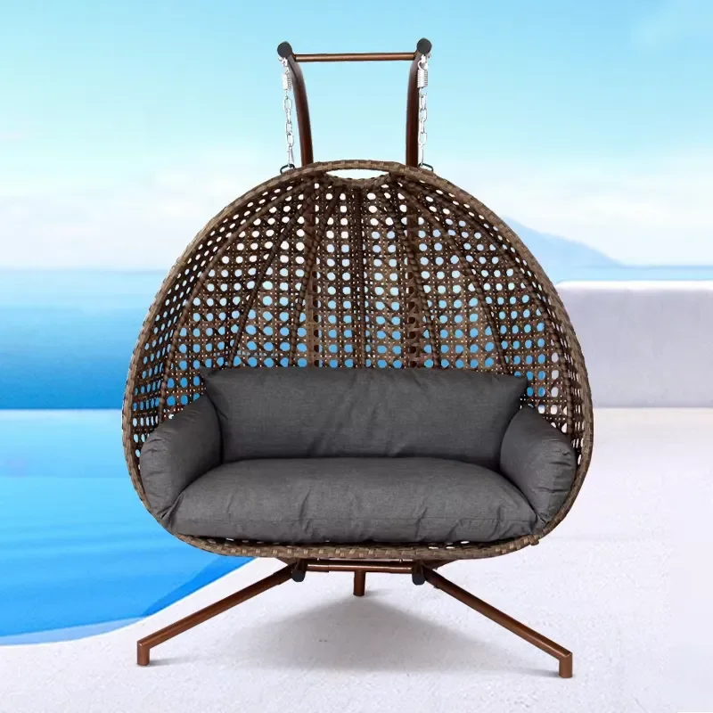 Brown Modern Garden Porch Wicker Furniture Outdoor Patio Rattan Double Two Person Oval Swing Hanging Egg Chair with Stand
Brown Modern Garden Porch Wicker Furniture Outdoor Patio Rattan Double Two Person Oval Swing Hanging Egg Chair with Stand