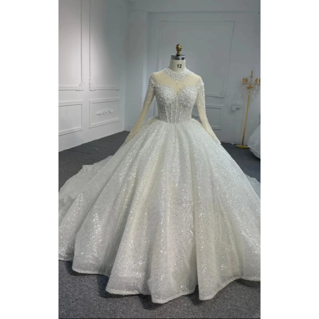 Customized 2026 New Luxury Women's Wedding Dress Round Neck Long Sleeved Crystal Pearl Sequin Strap Large Skirt Vestido De Noiva
Customized 2026 New Luxury Women's Wedding Dress Round Neck Long Sleeved Crystal Pearl Sequin Strap Large Skirt Vestido De Noiva