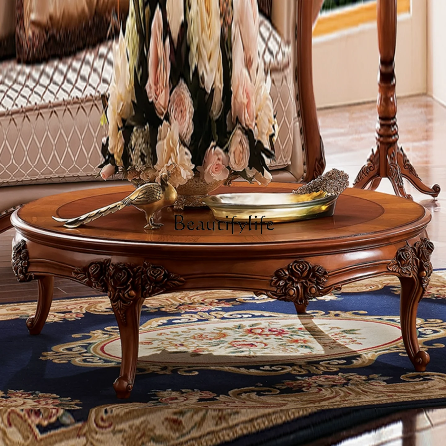 American retro solid wood coffee table living room household round tea table
American retro solid wood coffee table living room household round tea table