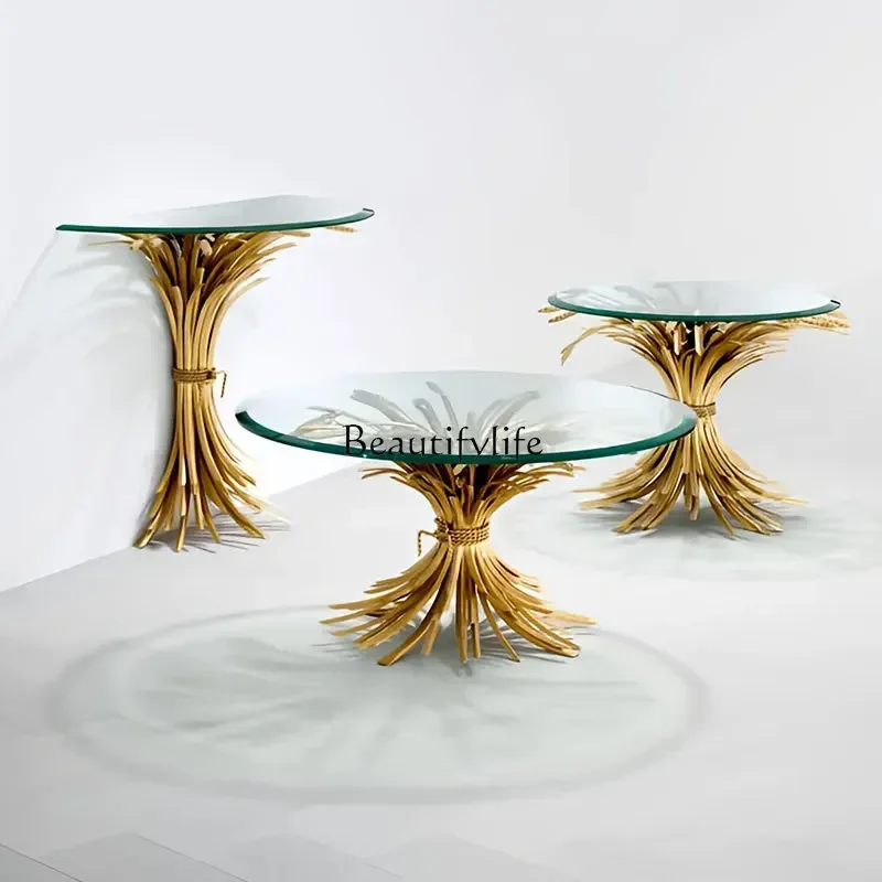 Italian light luxury stainless steel round glass coffee table art creative stainless steel wheat ear side table
Italian light luxury stainless steel round glass coffee table art creative stainless steel wheat ear side table