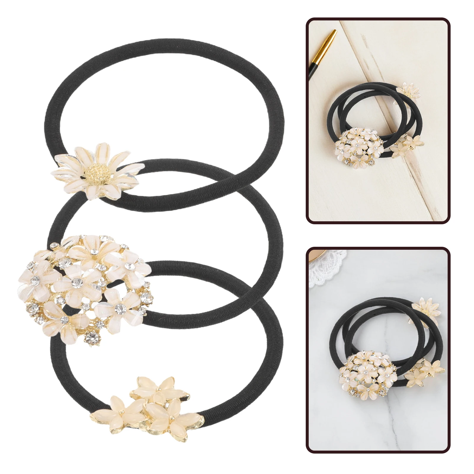 3pcs Flower Hair Accessories Elastic Tie Ring Band Rhinestone Crystal Hair Jewelry for Weddings Parties Beige
3pcs Flower Hair Accessories Elastic Tie Ring Band Rhinestone Crystal Hair Jewelry for Weddings Parties Beige