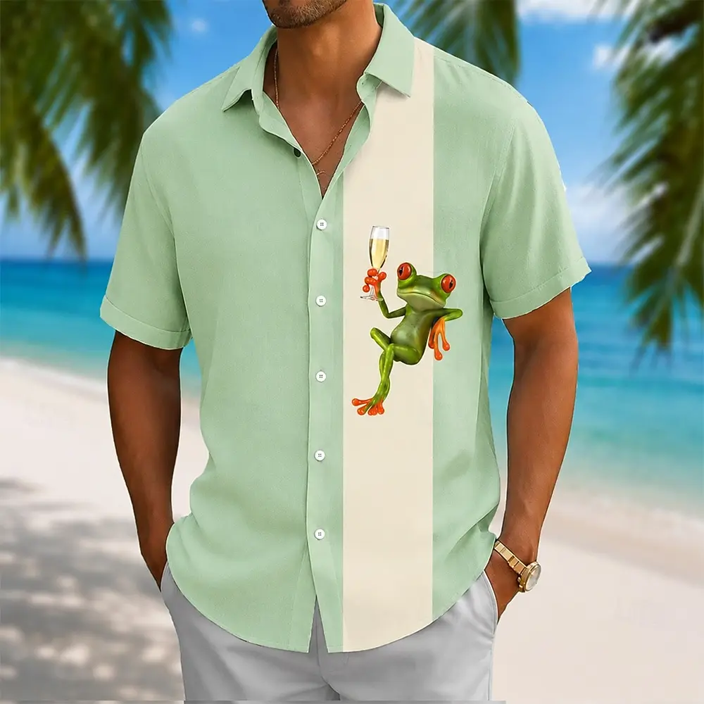 Men's Spring Summer Casual Shirt, Frog & Champagne Glass Print Tops for Daily Street Holiday Beach Dating & Leisure Outfit
Men's Spring Summer Casual Shirt, Frog & Champagne Glass Print Tops for Daily Street Holiday Beach Dating & Leisure Outfit