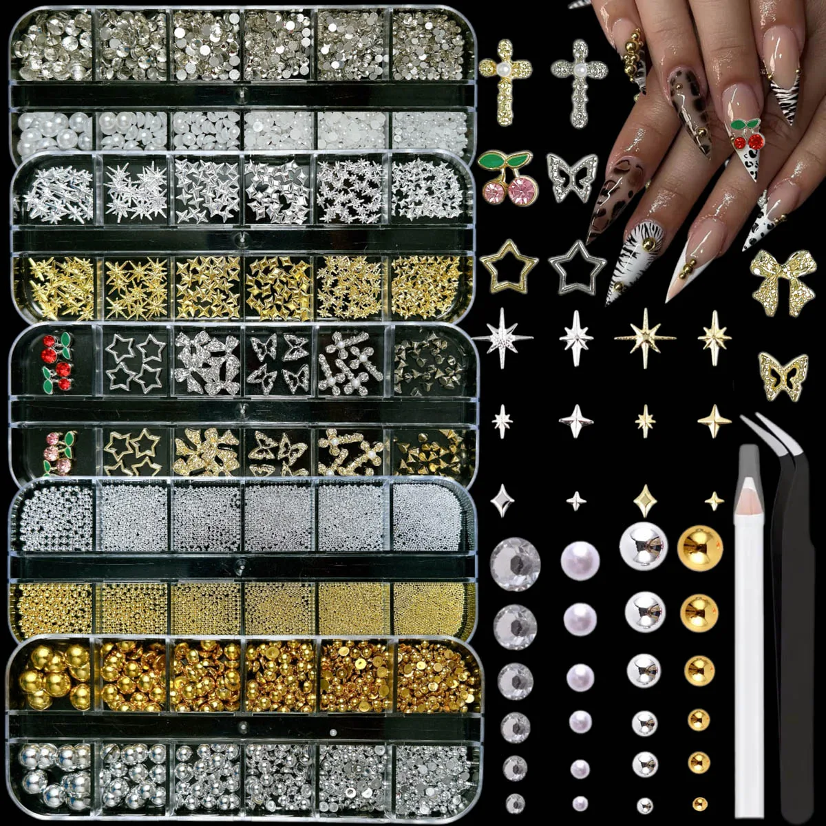 1Set Hot Selling Mini Cone Four-pointed Star Alloy Nail Art Decorations Exquisite Cross Cherry Simulated Pearl Nail Charms DIY
1Set Hot Selling Mini Cone Four-pointed Star Alloy Nail Art Decorations Exquisite Cross Cherry Simulated Pearl Nail Charms DIY