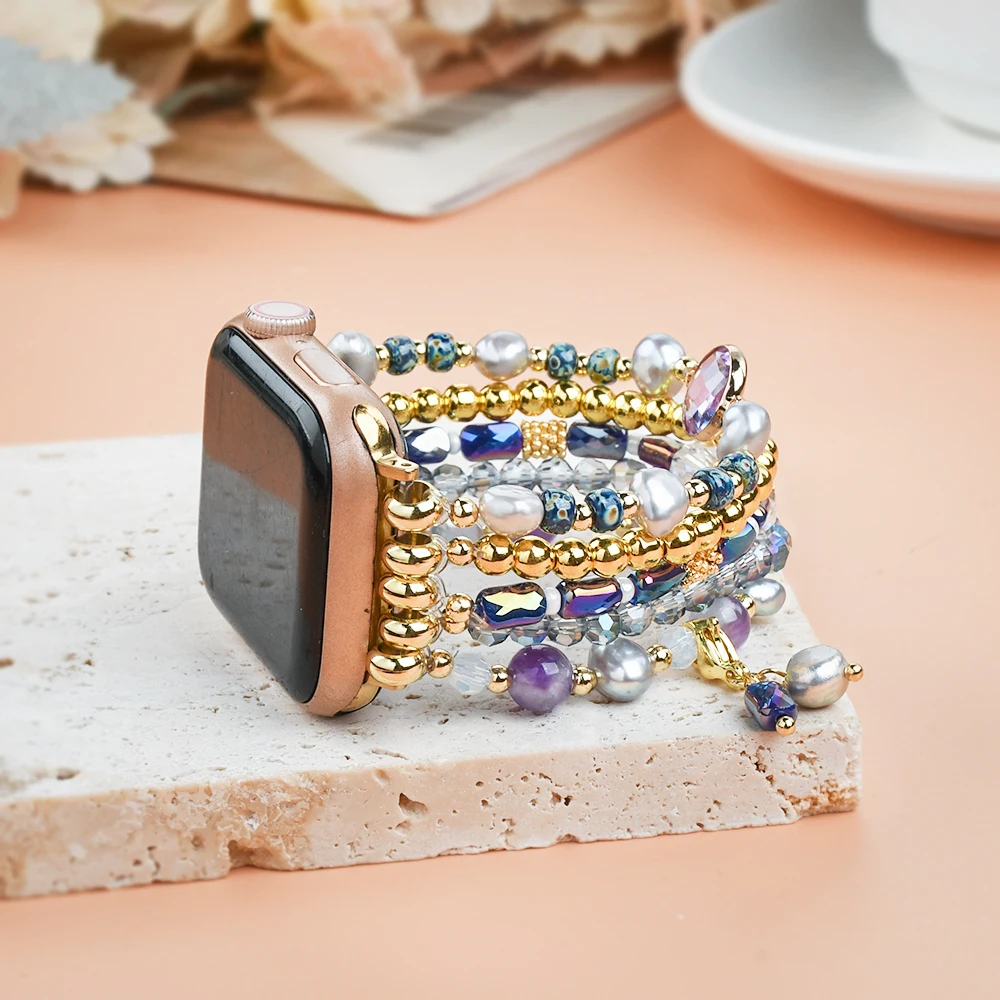 Bohemia Natural Pearl Beads Apple Watch Strap Natural Amethyst Pearl Gemstone Beaded Bracelet Strap Watch Band for Apple
Bohemia Natural Pearl Beads Apple Watch Strap Natural Amethyst Pearl Gemstone Beaded Bracelet Strap Watch Band for Apple