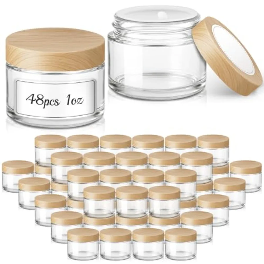 1 oz Glass Jars with Plastic grain, Round Cream Jars with Black and White Labels and Inner Liners, Empty Cosmetic Containers fo
1 oz Glass Jars with Plastic grain, Round Cream Jars with Black and White Labels and Inner Liners, Empty Cosmetic Containers fo