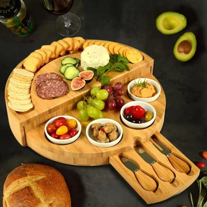 Bamboo and wood cheese cutting board set with drawers Cheese pizza board Wooden round cutting board Bread dessert Western
Bamboo and wood cheese cutting board set with drawers Cheese pizza board Wooden round cutting board Bread dessert Western