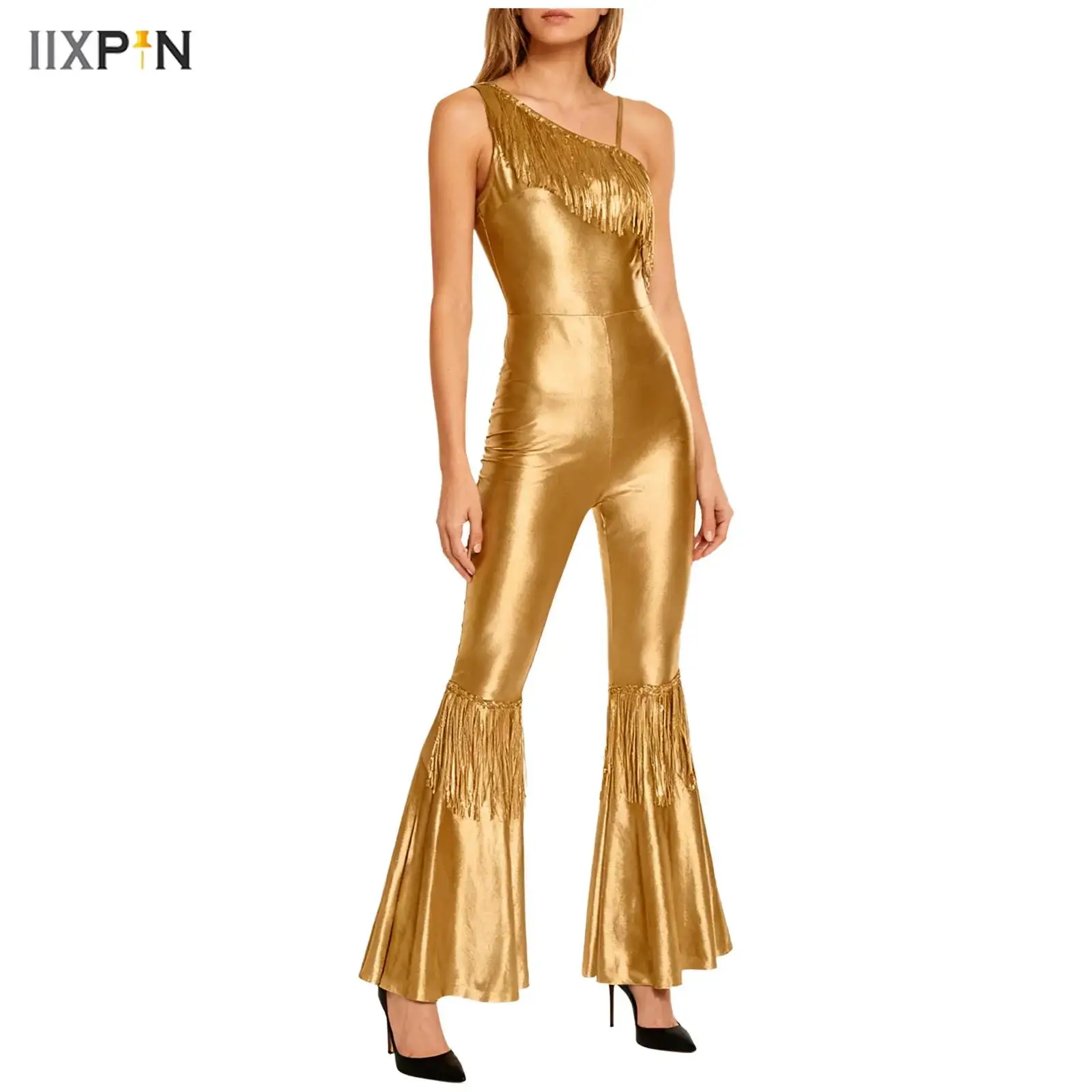 Womens Vintage 70s 80s Disco Dance Jumpsuit Sequin Tassel Sleeveless Bell Bottom Long Pants Metallic Shiny Rompers for Clubwear
Womens Vintage 70s 80s Disco Dance Jumpsuit Sequin Tassel Sleeveless Bell Bottom Long Pants Metallic Shiny Rompers for Clubwear
