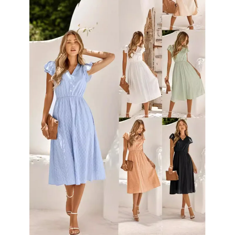 2025 Spring/Summer New Arrival Casual Solid Color V-Neck Waist-Defining Dress – Fresh and Stylish Women's Fashion Dress
2025 Spring/Summer New Arrival Casual Solid Color V-Neck Waist-Defining Dress – Fresh and Stylish Women's Fashion Dress
