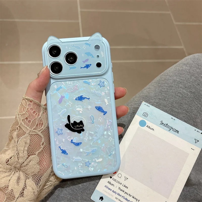 Fashion iPhone case Blue Ocean Cat Print Phone Case With Cat Ears For IPhone 17 16 15 Pro Max Shockproof Protective Cover Cute S
Fashion iPhone case Blue Ocean Cat Print Phone Case With Cat Ears For IPhone 17 16 15 Pro Max Shockproof Protective Cover Cute S