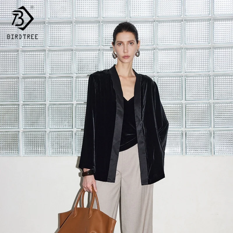 Birdtree,Base Fabric 100% Silk Velvet Cardigan,Women V-neck Loose Casual Coat,Commuting Suit Jacket,2025 New T5D840JF
Birdtree,Base Fabric 100% Silk Velvet Cardigan,Women V-neck Loose Casual Coat,Commuting Suit Jacket,2025 New T5D840JF