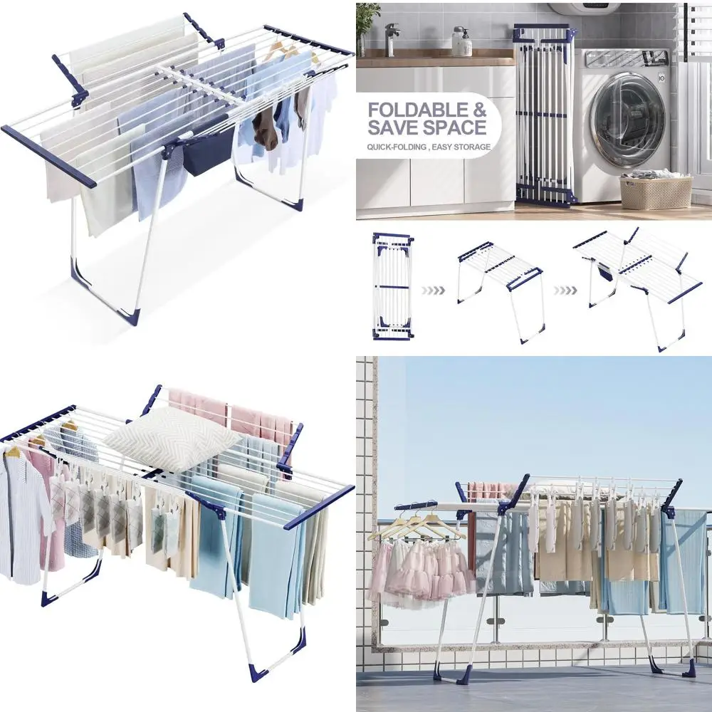 Portable Folding Laundry Drying Rack with 10 Clips and Bag, Space-Saving Indoor/Outdoor Clothes Rack for Towels and Dolls, White
Portable Folding Laundry Drying Rack with 10 Clips and Bag, Space-Saving Indoor/Outdoor Clothes Rack for Towels and Dolls, White