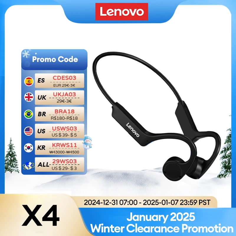 Lenovo X4 Bone Conduction Wireless Bluetooth Earphone Sport Running IPX5 Waterproof Headphone Standby Headset with Mic
Lenovo X4 Bone Conduction Wireless Bluetooth Earphone Sport Running IPX5 Waterproof Headphone Standby Headset with Mic