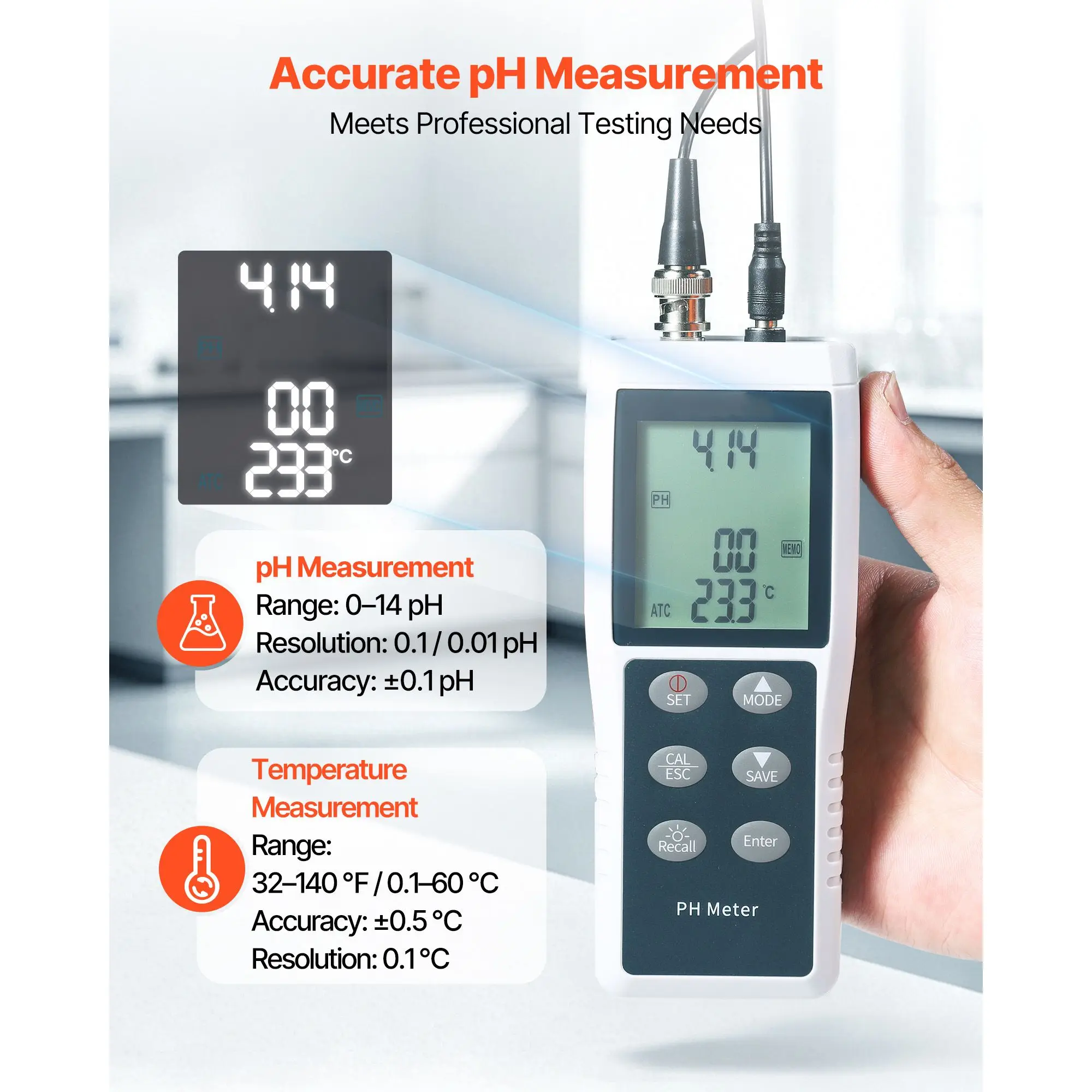 pH Meter, 0-14 pH Range, IP68 Waterproof Probe, 3-Point Auto Calibration, Portable Tester Kit with Calibration Powder Packets, Temperature Probe, Carrying Case, for Drinking Water, Hydroponics
pH Meter, 0-14 pH Range, IP68 Waterproof Probe, 3-Point Auto Calibration, Portable Tester Kit with Calibration Powder Packets, Temperature Probe, Carrying Case, for Drinking Water, Hydroponics