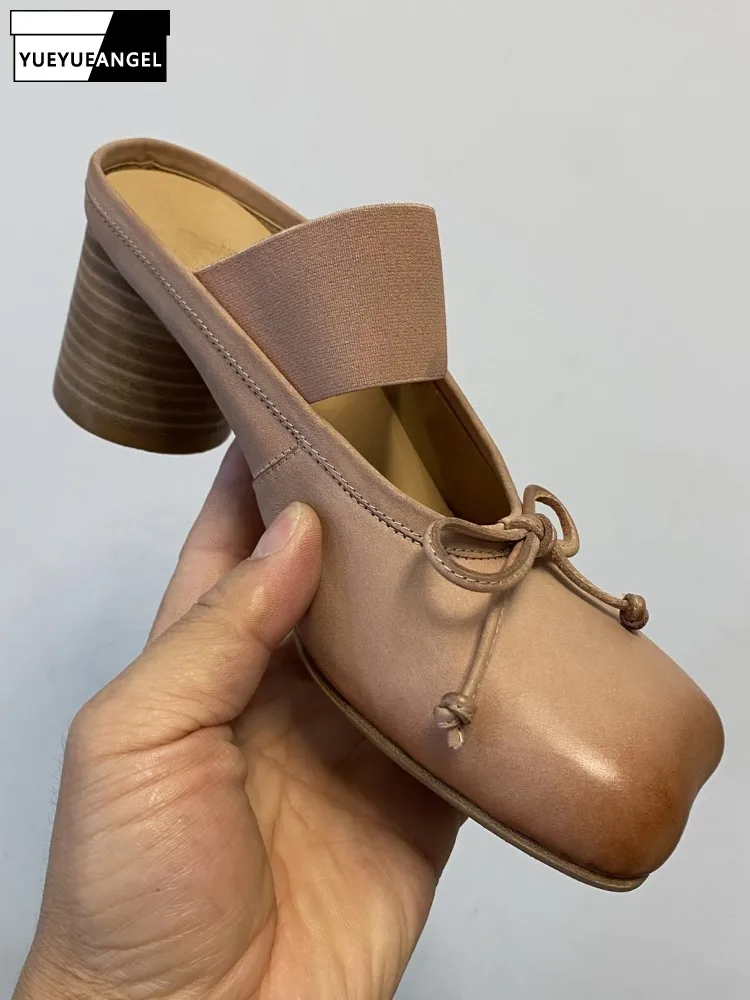 Women Horsehide Genuine Leather Square Toe Chunky Heels Slippers Summer Ladies Slides Fashion Bowknot Handmade High Heel Shoes
Women Horsehide Genuine Leather Square Toe Chunky Heels Slippers Summer Ladies Slides Fashion Bowknot Handmade High Heel Shoes