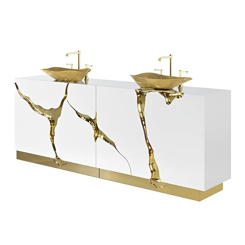 Light luxury hotel luxury house washbasin, dressing integrated vertical cabinet washbasin, villa bathroom metal washbasins 
Light luxury hotel luxury house washbasin, dressing integrated vertical cabinet washbasin, villa bathroom metal washbasins