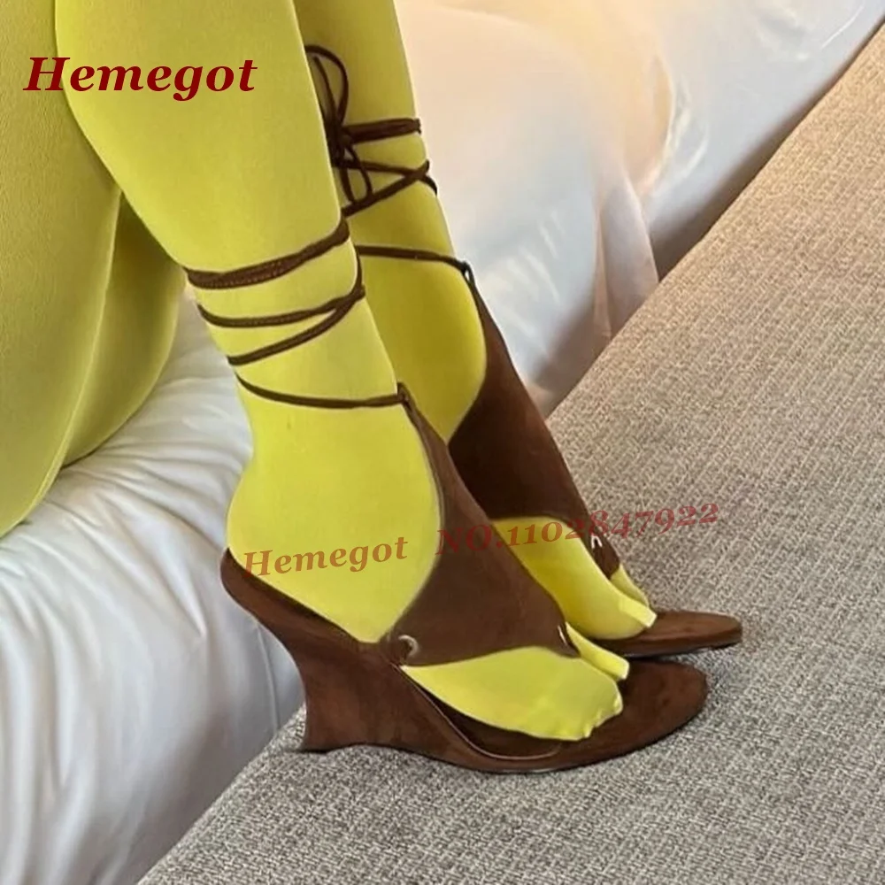 Brown Suede Lace-Up Wedge Sandals Thong Toe Mule Sandals Retro Y2K Statement Shoes Strange Style Cross Strappy Runway Shoes Sexy
Brown Suede Lace-Up Wedge Sandals Thong Toe Mule Sandals Retro Y2K Statement Shoes Strange Style Cross Strappy Runway Shoes Sexy