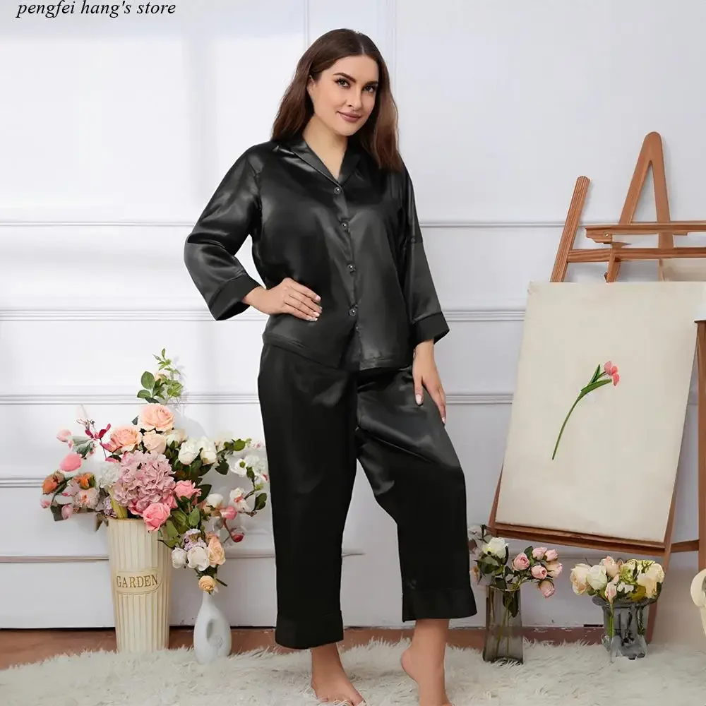 Plus Size 3Xl 4Xl 5Xl Silk Satin Women Pajamas Set Female Loungewear Like Leisure Suit Long Pants 2 Pieces Sleepwear
Plus Size 3Xl 4Xl 5Xl Silk Satin Women Pajamas Set Female Loungewear Like Leisure Suit Long Pants 2 Pieces Sleepwear