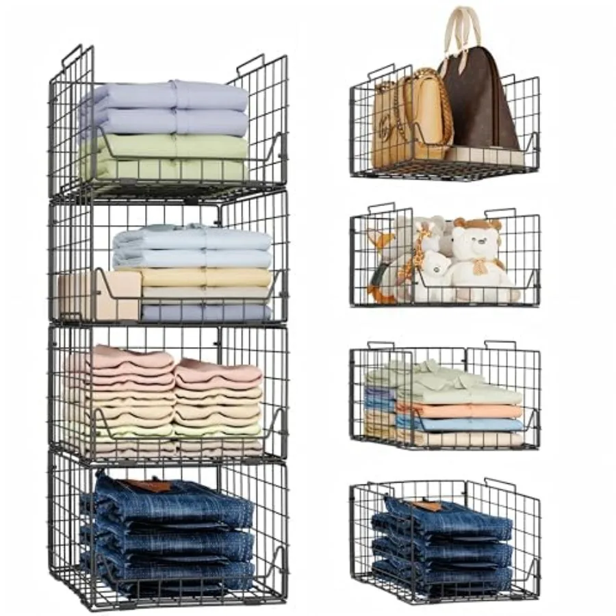 Stackable Closet Organizers and Storage Bins 4 Pack, Sturdy Metal Clothes Storage Container for Clothes Pants Sweaters, Black F
Stackable Closet Organizers and Storage Bins 4 Pack, Sturdy Metal Clothes Storage Container for Clothes Pants Sweaters, Black F