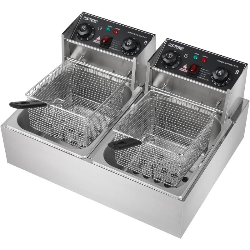 ROVSUN 22.8QT Electric Deep Fryer, 5000W Dual Tank Commercial Deep Fryer w/ 60-Min Timer,Overheat Protection,Temperature Control 
ROVSUN 22.8QT Electric Deep Fryer, 5000W Dual Tank Commercial Deep Fryer w/ 60-Min Timer,Overheat Protection,Temperature Control