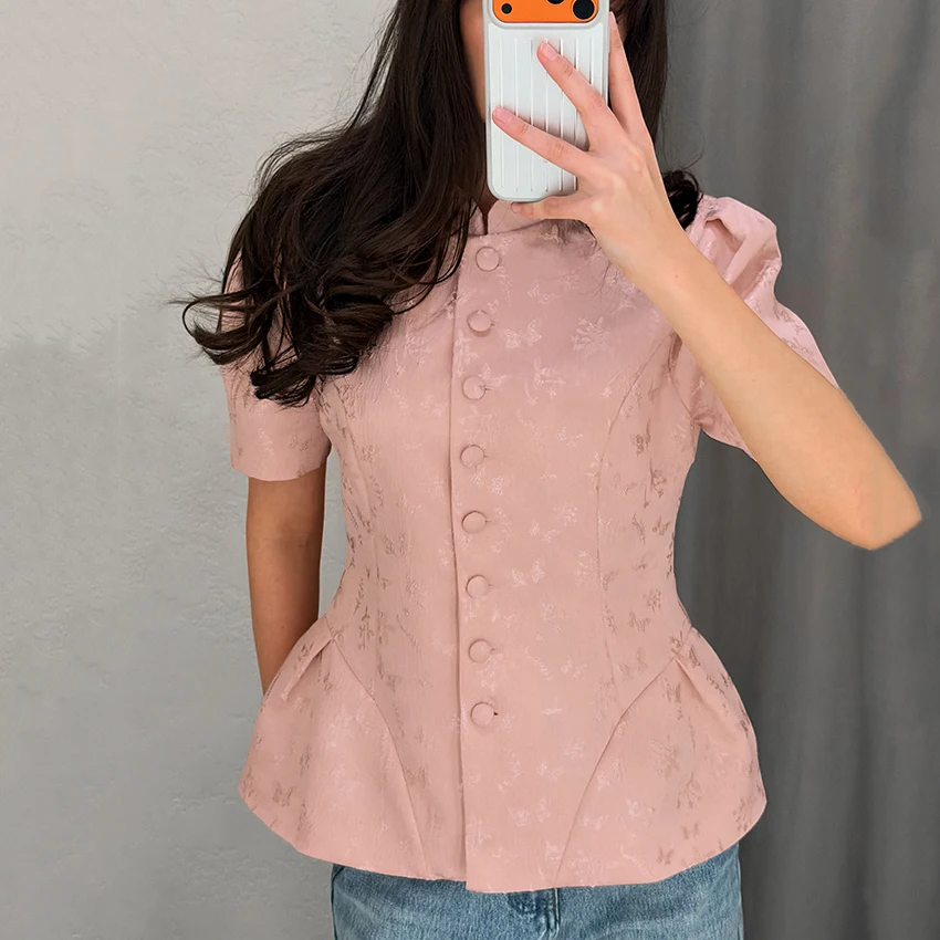 Linad Vintage Jacquard Print Stand Collar Shirts Female Office Lady Slim Puff Sleeve Blouse Summer Casual Button Up Tops 2026
Linad Vintage Jacquard Print Stand Collar Shirts Female Office Lady Slim Puff Sleeve Blouse Summer Casual Button Up Tops 2026