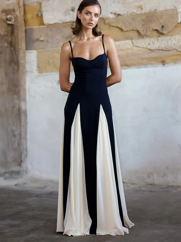 Summer Backless Contrast Halter Dresses For Women Slim Fashion Elegant Luxury Party Dress Women's Spaghetti Long Dress New
Summer Backless Contrast Halter Dresses For Women Slim Fashion Elegant Luxury Party Dress Women's Spaghetti Long Dress New