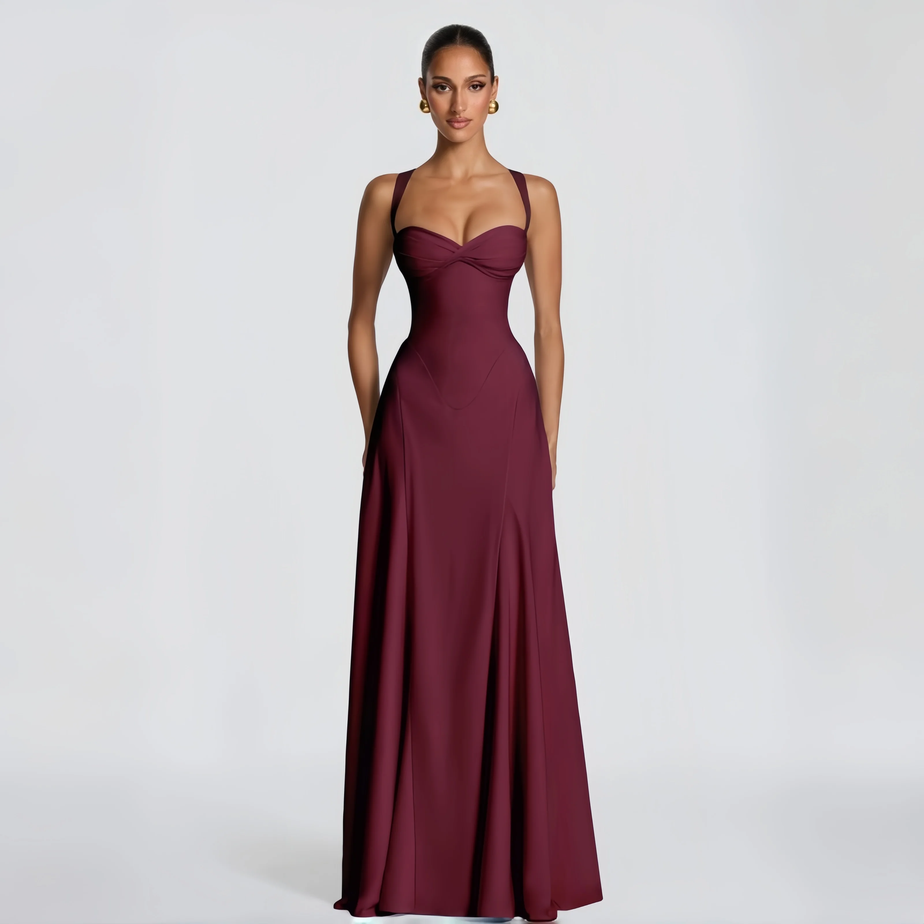 Minimal Burgundy Spaghetti Strap Prom Dress Twisted Draped Floor Length Evening Gown Women's Casual Dresses For Grand Events
Minimal Burgundy Spaghetti Strap Prom Dress Twisted Draped Floor Length Evening Gown Women's Casual Dresses For Grand Events