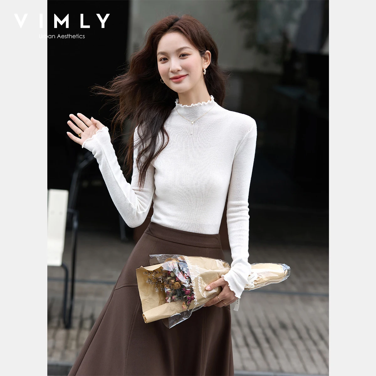 VIMLY пуловер женский повседневный осень 2025 рюшами с воротником-стойкой вязаные топы элегантный облегающий эластичный женский свитер с длинными рукавами 75127
VIMLY пуловер женский повседневный осень 2025 рюшами с воротником-стойкой вязаные топы элегантный облегающий эластичный женский свитер с длинными рукавами 75127