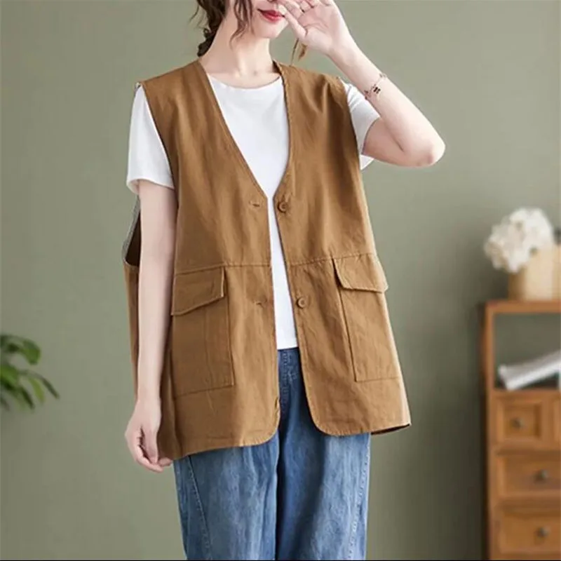 Fashion Women's Vests 2024 New Ladies Casual Jacket Sleeveless Pocket Cotton Linen Thin Waistcoat Outerwear Female Vest Tops
Fashion Women's Vests 2024 New Ladies Casual Jacket Sleeveless Pocket Cotton Linen Thin Waistcoat Outerwear Female Vest Tops