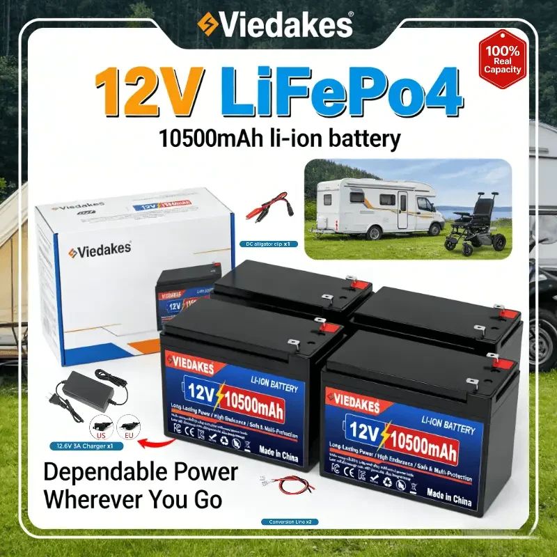 Аккумулятор LiFePO4 12В 10.5Ач глубокого разряда с зарядным устройством, портативный, для солнечных систем, автодомов и кемперов
Аккумулятор LiFePO4 12В 10.5Ач глубокого разряда с зарядным устройством, портативный, для солнечных систем, автодомов и кемперов