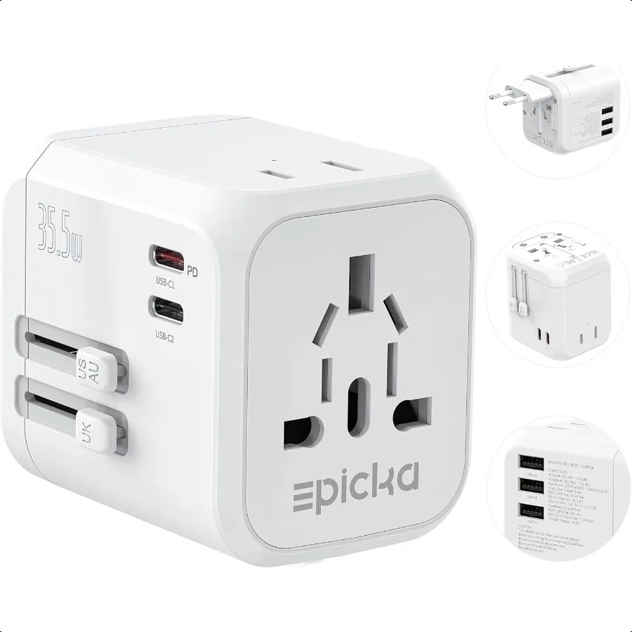 35W Universal Travel Adapter with 2 AC Outlet European Travel Plug Adapter with PD Fast Charging 6Port 2 AC 2 USBC 3 USBA Inter
35W Universal Travel Adapter with 2 AC Outlet European Travel Plug Adapter with PD Fast Charging 6Port 2 AC 2 USBC 3 USBA Inter